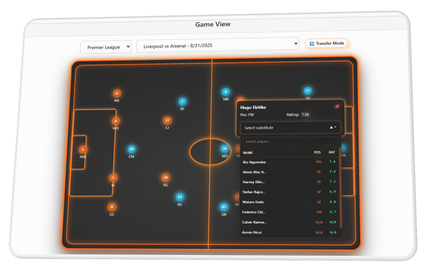 Squad assessment interface